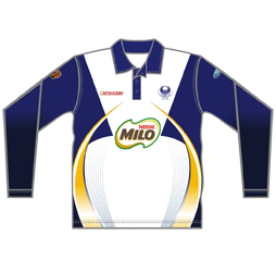 Image of long sleeve cricket jersey front view, custom cricket apparel by Captivations Sportswear