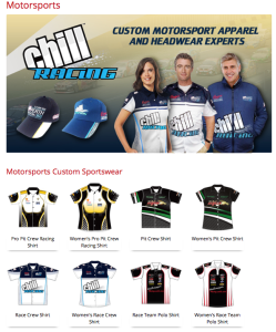 Imoage of the Captivations Sportswear motorsports apparel page