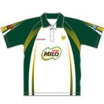 Image of sublimated unisex raglan sleeve polo shirt front view, custom sports apparel from Captivations Sportswear